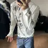 Coleção de outono transfronteiriça nova: Camiseta de manga longa com estampa marmorizada estilo americano para rua, unissex, moderna, top casual de corte solto