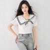 Diseño Nicho Cuello Marino Camiseta Blanca de Manga Corta para Mujer Ropa de Verano 2025 Nuevo Look Adelgazante Top Francés