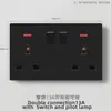 Enchufe de Interruptor Esmerilado Estándar Británico de Exportación Negro, Un Interruptor Enchufe Multifuncional de Cinco Agujeros USB Estilo Europeo Interruptor de 25A