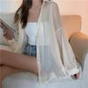 Transmissão ao Vivo do TikTok Mesma Camisa Top com Proteção Solar Perolada Feminina Verão 2024 Fina Perspectiva Chiffon Jaqueta Camisa de Proteção Solar