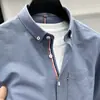 Camisa Oxford de Manga Longa 100% Algodão Puro para Homens, Moda Outono Casual Bordada Camisa Surplus Masculina para Negócios e Uso Diário