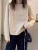 Suéter de malha grossa com tranças, cor sólida, estilo europeu minimalista, de manga comprida, moderno, com corte solto, versátil e que afina a silhueta, com um toque relaxado e casual
