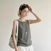 Colete Camisola de Tricô Cinza Retrô Japonês Feminino Verão Casual Moda Outwear Emagrecedor Sem Mangas