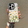 Capa de Celular Fresh Daisy Flower Apple 17 Espessa 2 em 1 Furo Grande Moldura Preta Capa Protetora Floral de Primavera para Meninas