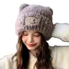 Bonito Gorro de Peluche de Oso para Mujer, Gorro de Lana Cálido de Invierno, Pequeño y Dulce, Gorro Tejido Engrosado con Protección para las Orejas, Moderno