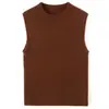 Zhenrong~Malha 100% Caxemira Simples para o Dia a Dia para Mulheres Ajustada Mostra Temperamento Colete sem Mangas Camiseta Base