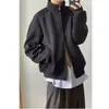 Jaqueta moletom unissex de outono/inverno, estilo coreano, zíper reversível, alta qualidade, cinza, modelagem boxy, manga curta, gola alta, estilo neutro, preto