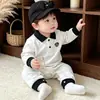 Body para Bebê 2026 Outono Novo Versátil Listrado Manga Longa Roupas Color Block Macacão Gola Polo Macacão