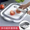 Tábua de Corte Dobrável Três em Um Utensílios de Cozinha Bacia para Lavar Vegetais na Pia Cesta Drenante Multifuncional Tábua de Corte Dobrável Portátil
