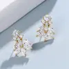 Elegantes Pendientes de Mujer con Incrustaciones de Zirconia en Cobre, Pendientes de Boda de Alta Gama para Novias, Joyería Versátil y de Moda para Banquetes