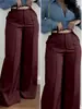 Pantalones de Traje de Mujer Europeos y Americanos Transfronterizos con Botón y Cremallera, Bolsillo, Color Sólido, Largos, Casual, Oficina, Viaje, Pantalones de Mujer al por Mayor