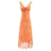 Vestido Laranja Estampado Longo Slim Fit Feminino Verão 2026 Estilo Europeu e Americano 26498 Cor da Foto Mistura de Fibra Sintética