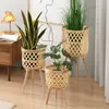 Cestas de Flores Tecidas em Rattan, Bambu e Palha Criativas Nórdicas, Vasos Verdes Decorativos de Madeira Altos para Plantas de Interior em Salas de Estar