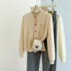 Cardigan de Tricô Oversized com Fio Cardado para Outono/Inverno 2026 para Mulheres, Adequado para Camadas ou Peça Externa, com Botões Bordados de Coração
