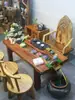 Mesa de Centro con Flujo de Agua para Acuarios y Plantas, Juego de Mesa y Sillas de Madera Maciza, Estilo Chino Nuevo, Mesa de Té Zen para Recibir Invitados, Mesa de Río