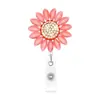Artículo Popular Transfronterizo: Porta-insignia retráctil de aleación con pedrería de Margarita pequeña, accesorio colgante con clip para tarjeta de identificación con forma de flor