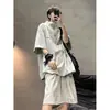 Traje americano de manga corta para hombre, nuevo modelo verano 2026, holgado, elegante, moderno, conjunto de dos piezas de pantalones cortos de media manga con cremallera