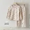 Set Infantil Conejo de Pan para Niñas Lana Seda 280g Set de Ropa para Casa Estampado de Leopardo de Dibujos Animados Lindo Set de Pijama