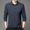 Camiseta de manga comprida para primavera e outono para homens, top fino com gola de lapela, estilo business casual, adequada para pais de meia-idade, cor sólida, polo versátil