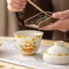 Tigela de Chá de Cerâmica Exquisita e Fofa com Design de Cinzas de Planta para Uso Doméstico, Conjunto de Chá Estilo Chinês para Preparar Chá