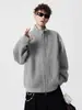Jaqueta masculina cinza com gola alta e zíper duplo, outono e inverno, cardigã casaco de lã grosso casual solto moderno, cor sólida