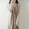 Cardigan Longo Tricô Grosso Resistente 7 Fios 100% Lã Outono/Inverno Suéter Gola V Solto Estilo Coreano Peça de Roupa Externa Feminina