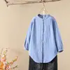 Elegante Cárdigan de Gasa de Algodón Doble Capa con Cuello Alto, Camisa de Manga Media para Mujer, Simple Holgada Casual para el Trabajo, Top 9688