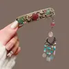 Horquilla de Borla de Vidrio de Grava de Colores Estilo Étnico para Mujer Nuevo Estilo Chino Pinza Lateral para Flequillo Accesorios para el Cabello Exquisitos Retro