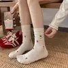 Calcetines de Oveja con Puntadas de Cuentas para Niñas, Calcetines de Media Caña con Bloques de Color, Estilo Primavera y Otoño, Algodón, Lindos, Preppy, Holgados, Sin Costuras, Calcetines Largos