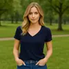 Primavera y Verano 2025 Aliexpress Amazon Ebay Talla Grande Cuello en V Profundo Manga Corta Mujer Holgado Casual Top Camisa Base