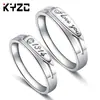 Anillo de plata con forma de corazón para mujer, estilo coreano, con circonitas ajustables y apertura para pareja.