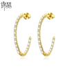 Pendientes Jinse de una sola fila de diamantes con incrustaciones de cobre y perlas de circonita, joyería transfronteriza de temperamento de moda europea y americana para mujer