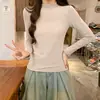 Camiseta de manga larga con cuello medio alto, prenda interior para mujer, Primavera, Otoño e Invierno 2025, Nueva, Ajuste ceñido, Cálida, Interior con forro polar