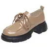 Sapatos Pequenos de Couro Estilo Britânico Preto para Mulheres Versáteis para Ir ao Trabalho Estilo Universitário Retro com Salto Grosso Cadarço para Entrevistas