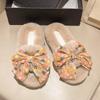 Pantuflas de felpa con lazo grande, lindas, de estilo japonés y coreano, antideslizantes, para exteriores, para el hogar, de moda, con suela gruesa y combinables.