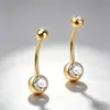 Anillo para Ombligo de Aleación de Titanio F136 de Doble Extremo con Rosca Externa Incrustaciones de Circonita Color Dorado Joyería para Perforación Corporal de Titanio G23