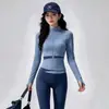 Conjunto Fino de Fitness Otoño e Invierno para Mujer, Chaqueta de Yoga con Bloques de Color y Cuello Alto, Conjunto de Ropa Deportiva de Cintura Alta para Control de Abdomen y Levantamiento de Glúteos para Mujer