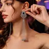 Pendientes de estilo étnico bohemio, tachuelas populares de moda transfronteriza incrustadas de diamantes, elegantes pendientes largos de borla vintage para mujer