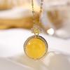 Colgante de Plata S925 Chapado en Oro Ámbar Natural Cera de Abeja Nube de la Fortuna Redonda para Mujer Colgante de Plata Elegante