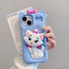 Funda para teléfono móvil de dibujos animados estéreo con lazo de gato, soporte, adecuada para iPhone 16 15 Pro Max, cubierta protectora de silicona