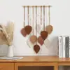 Tapeçaria de folhas tecidas à mão, tapeçaria decorativa boêmia para sala de estar, quarto e cabeceira