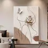 Pintura decorativa grande, lujosa y sofisticada para la sala de estar, con figuras, adecuada para la pared del fondo del sofá, arte de pared abstracto para la entrada