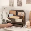 Estantería de Escritorio de Madera Maciza Hecha a Mano Estilo Antiguo Caja de Almacenamiento para Libros de Mano y Diarios Estante de Almacenamiento con Compartimentos