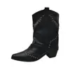Botas de Cano Alto com Tachas Estilo Retrô 2026 Botas Femininas Estilo Francês Botas de Cowboy Ocidental Botas de Equitação Botas Curtas para Mulheres Baixas