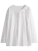 Camiseta básica blanca de manga larga para mujer para otoño e invierno, hecha de terciopelo alemán, de longitud media con aberturas laterales, cálida, corte holgado, adelgazante, top talla grande