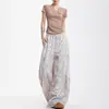 Pantalones Casuales de Cintura Elástica Estampado de Leopardo Estilo Retro Americano para Hombre y Mujer Otoño Nuevo Estilo Sueltos Versátiles Caída Pantalones de Pierna Ancha