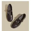 Zapatos Mary Jane Retro con Tira y Tallado para Mujer Zapatos Pequeños de Cuero Brogue Cuero Genuino Mocasines de Tacón Medio Grueso para Mujer