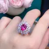 Anillo de Topacio Rosa Natural, Cristal de Topacio Rosa Fino, Tamaño Grande de Piedra Principal: 7*9mm, Chapado en Plata 925 con Oro Rosa