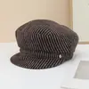 Chapéu de moda feminina coreano para outono e inverno, circunferência da cabeça grande, afina o rosto, boné de bico de pato, boina retrô britânica de listras finas