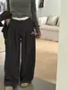 Calça de Terno Casual com Design Reto de Perna Larga e Caimento Solto, Estilo Old Money para Meninas, Cor Contrastante na Cintura, Verão